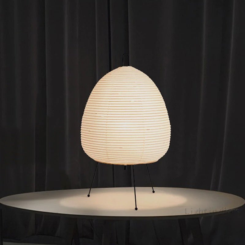 Lampe Décorative Beige en Papier de Riz avec Trépied – Luminaire pour Salon au Design Japonais Élegant 0