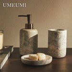 Ensemble porte-brosse à dents en travertin gris - Vignette | Maison Solenne