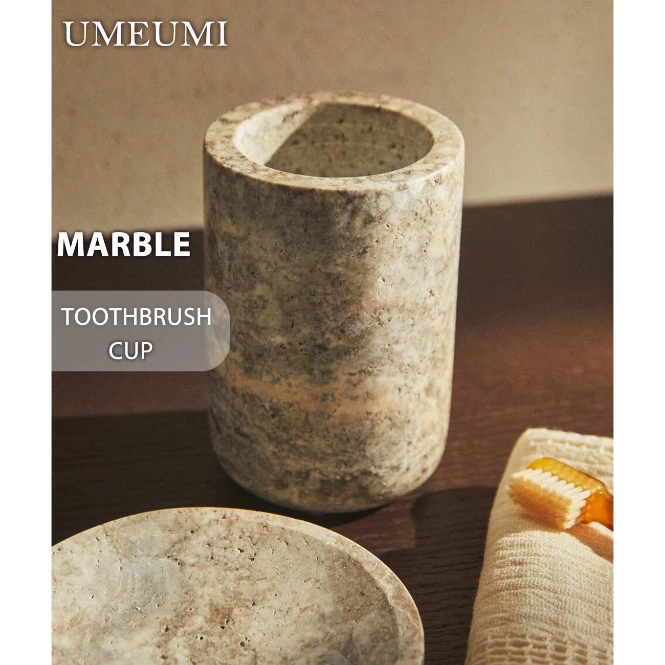 Ensemble porte-brosse à dents en travertin gris