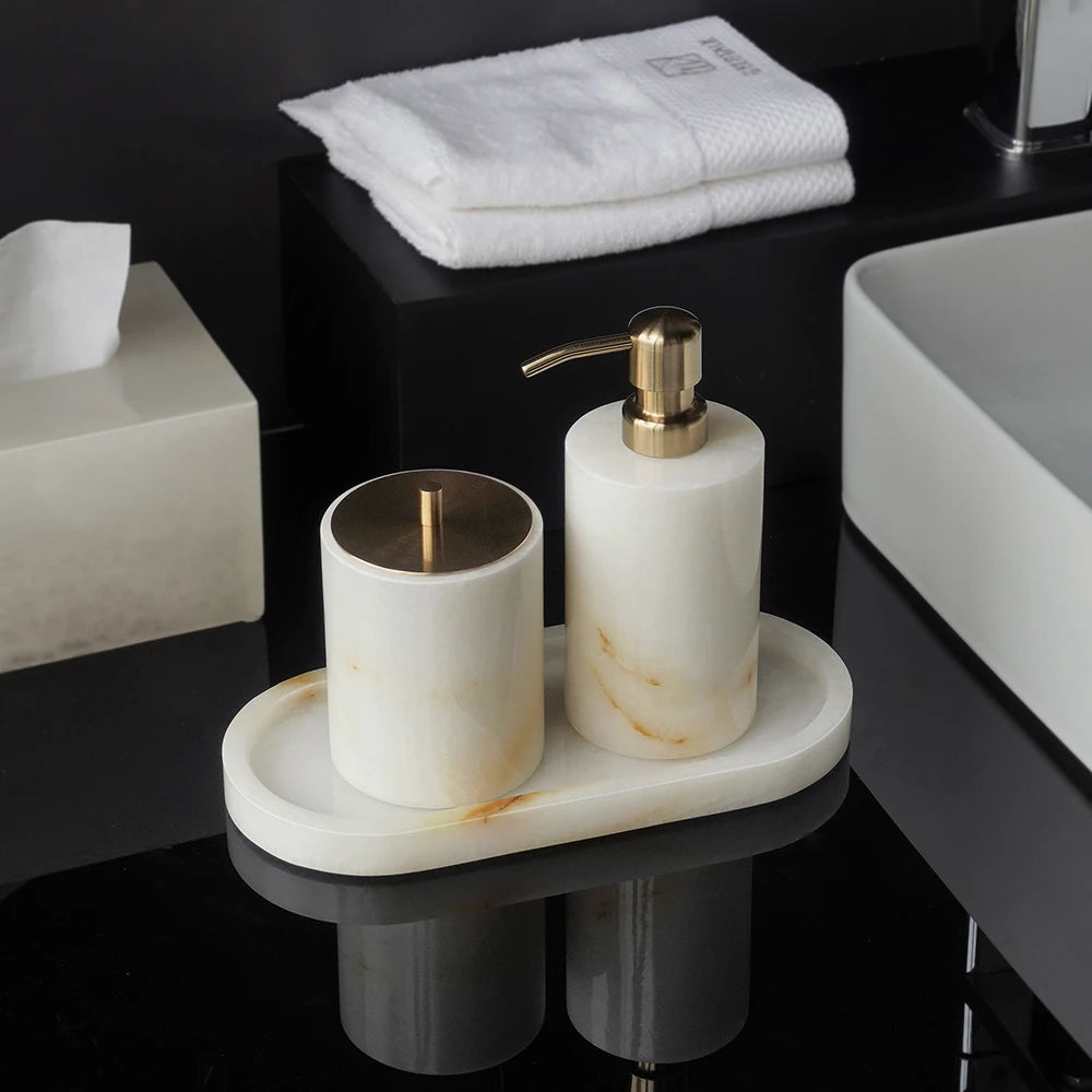 Accessoire de salle de bain en onyx blanc