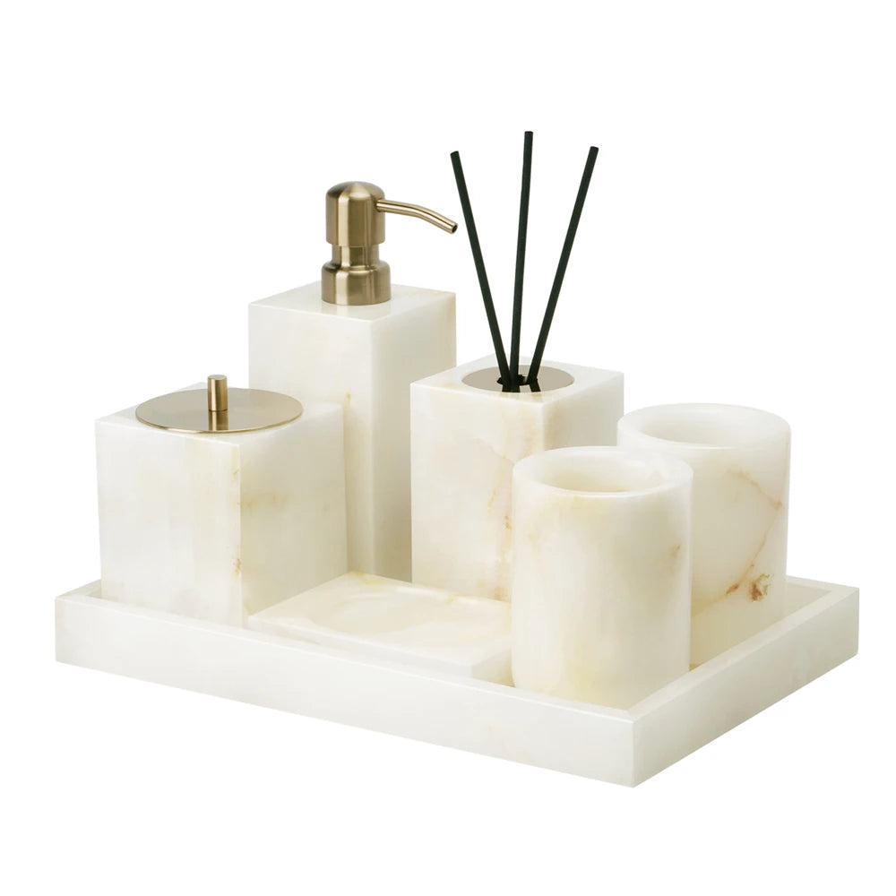 Accessoire de salle de bain en onyx blanc