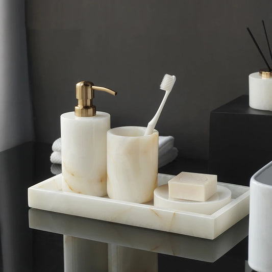 Accessoire de salle de bain en onyx blanc