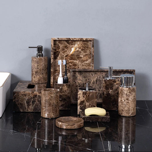 Accessoires de salle de bain en marbre Emperador
