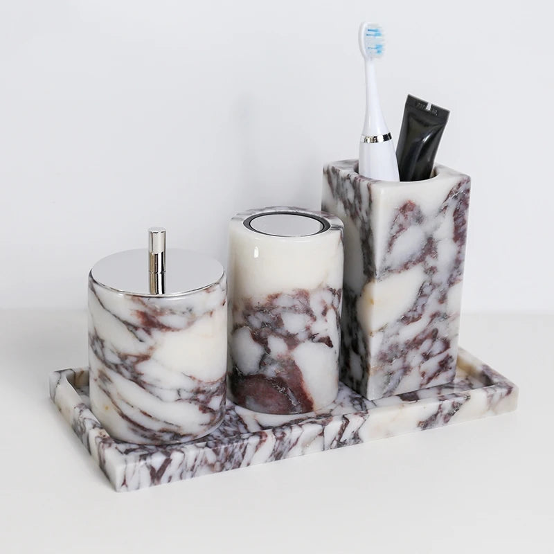 Accessoires de salle de bain en marbre Calacatta Viola