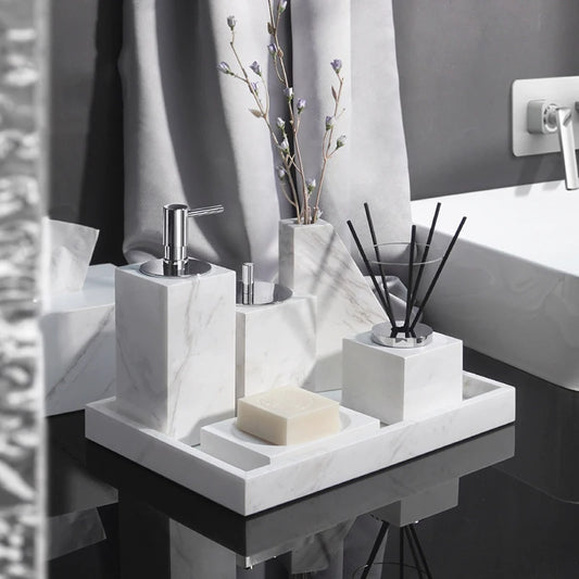 Accessoire de salle de bain en marbre naturel blanc