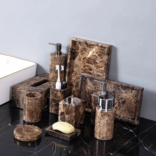 Accessoires de salle de bain en marbre Emperador