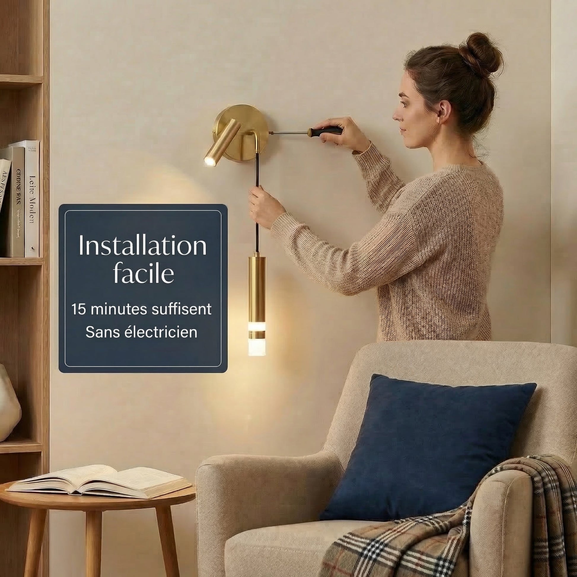 Applique Murale Design avec Liseuse Intégrée pour Chambre | Éclairage Doux et Ambiance Apaisante - Or - Maison Solenne