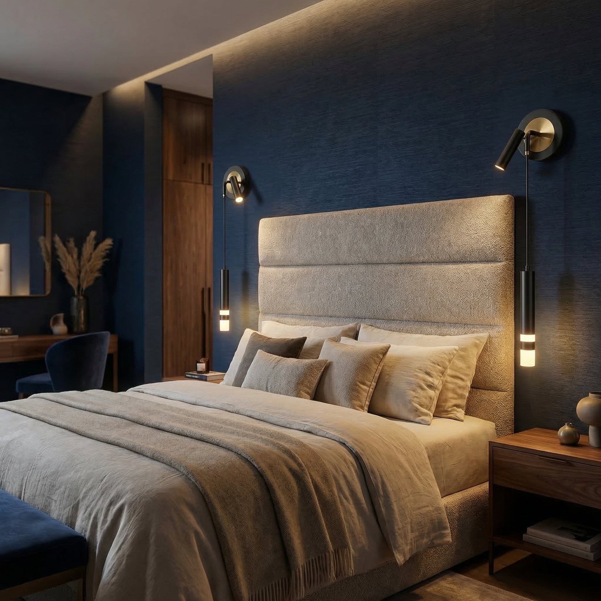 Applique Murale Design avec Liseuse Intégrée pour Chambre | Éclairage Doux et Ambiance Apaisante - Noir - Maison Solenne
