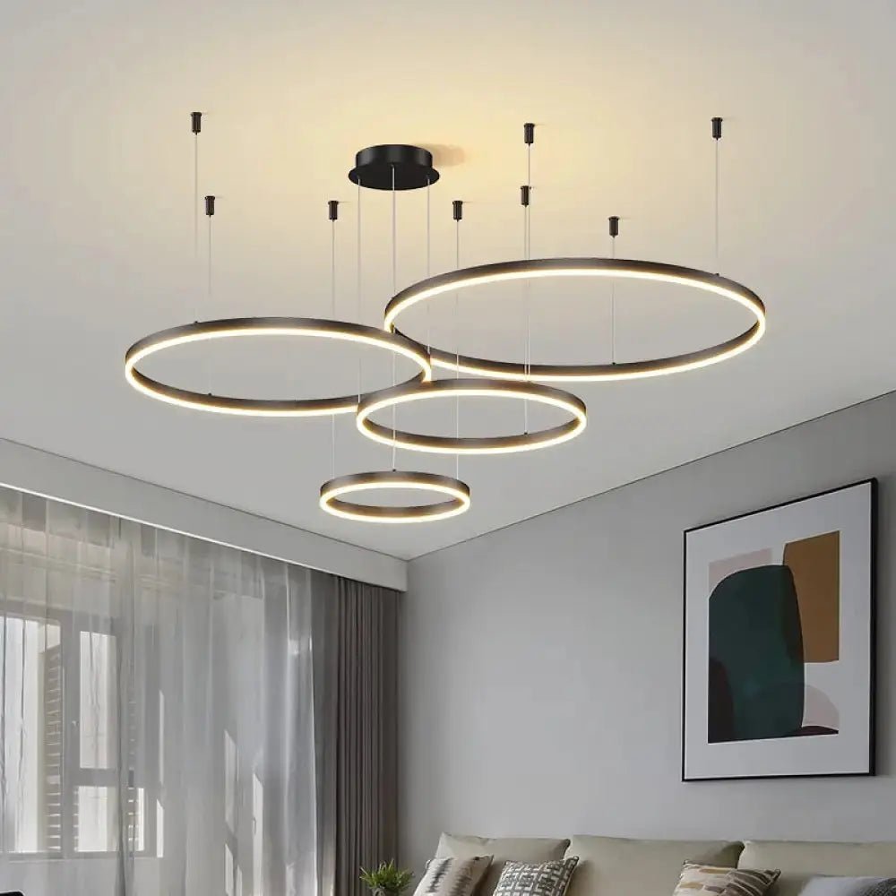Lustre Suspension Cercle Chic en Fer | Éclairage Moderne pour Salon et Salle à Manger - Noir - Maison Solenne