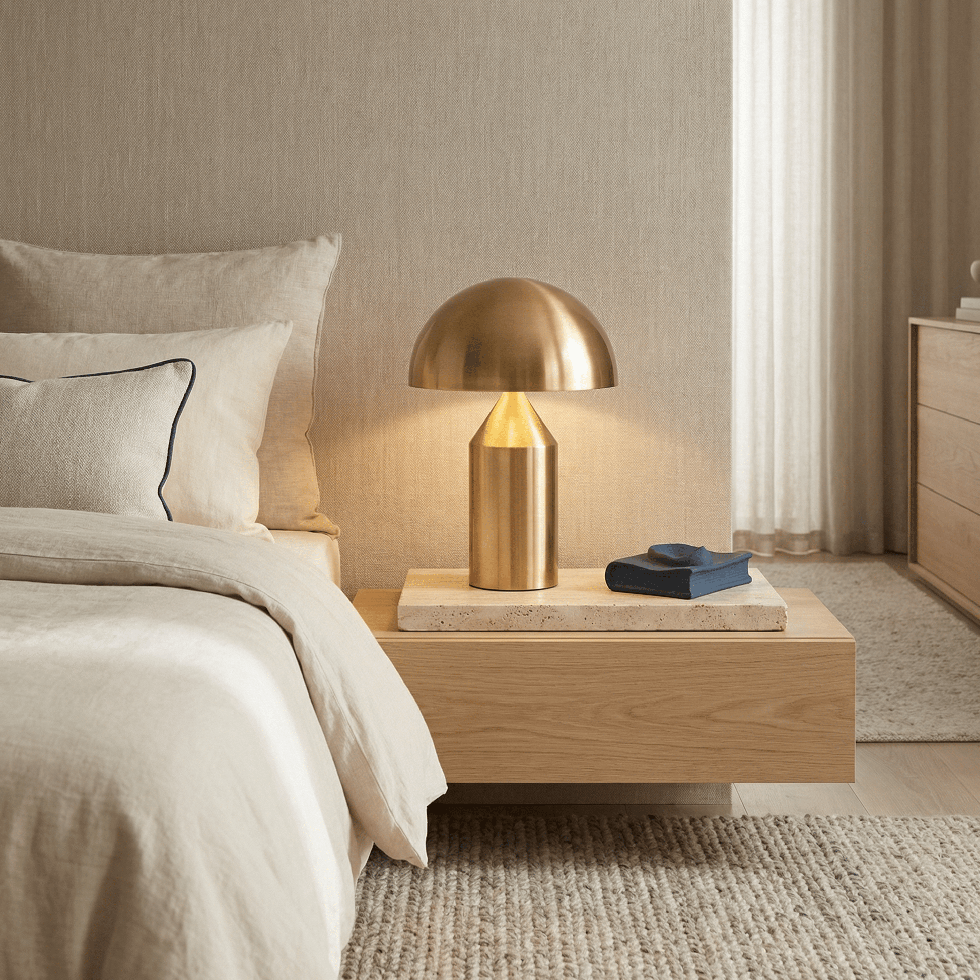 Lampe champignon doré Design en Métal avec Protection des Yeux LED - Petit (Ø 25 cm - H 35 cm) - Maison Solenne