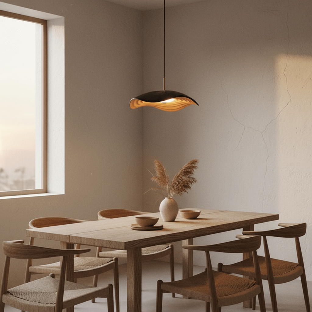 Lustre Minimaliste Wabi - Sabi en Aluminium | Suspension Luminaire Design Moderne avec Éclairage LED pour Bar - Noir D40x9cm 12W - Maison Solenne