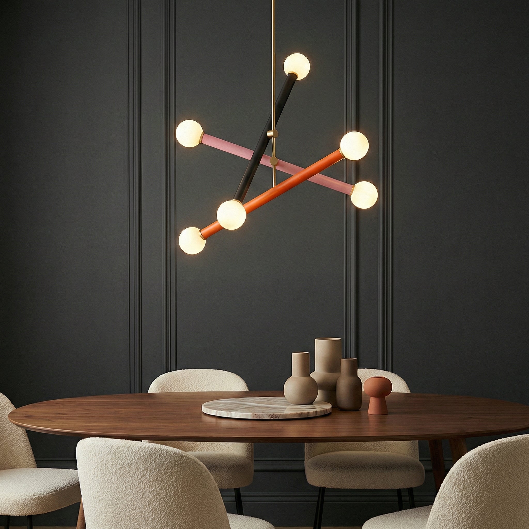 Lustre Art Déco Minimaliste en Fer avec Éclairage LED pour Salon, Salle à Manger et Chambre | Design Épuré et Élégant - A - Maison Solenne