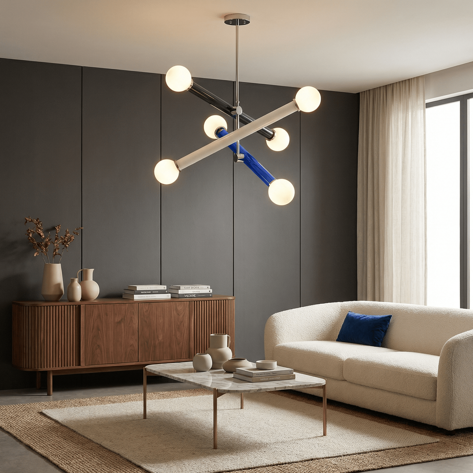 Lustre Art Déco Minimaliste en Fer avec Éclairage LED pour Salon, Salle à Manger et Chambre | Design Épuré et Élégant - B - Maison Solenne