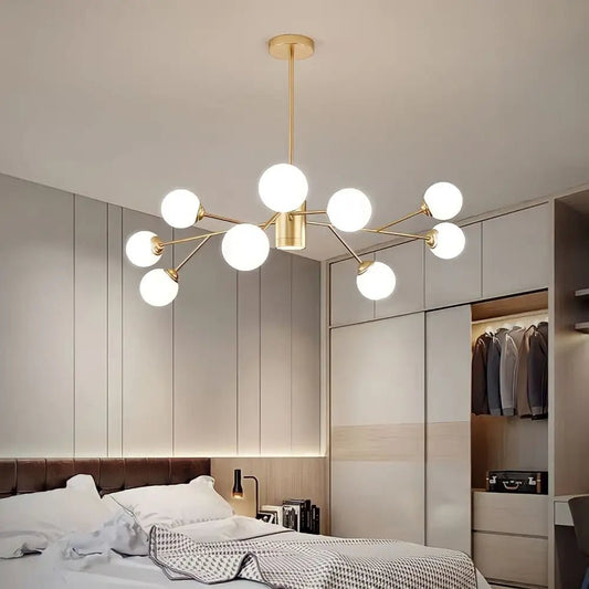 Lustre en Verre Scandinave pour Salon et Salle à Manger | Luminaire Suspendu Élégant et Minimaliste - 9 lampes - 90x50 cm - Maison Solenne