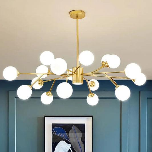 Lustre en Verre Scandinave pour Salon et Salle à Manger | Luminaire Suspendu Élégant et Minimaliste - 9 lampes - 90x50 cm - Maison Solenne