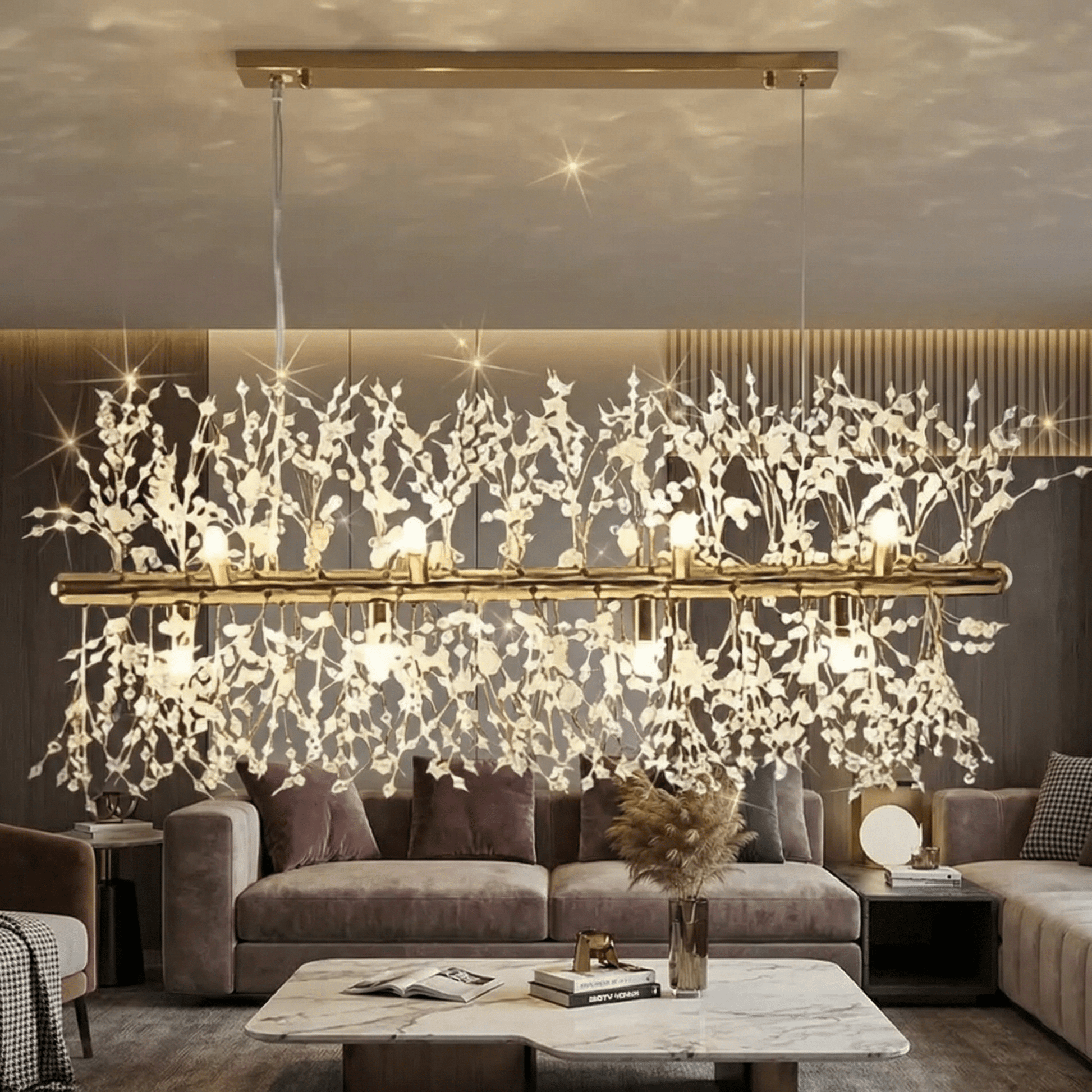 Lustre Scandinave en Cristal avec Finition Acier Poli | Éclairage Moderne pour Chambre et Salle à Manger - Default - Maison Solenne