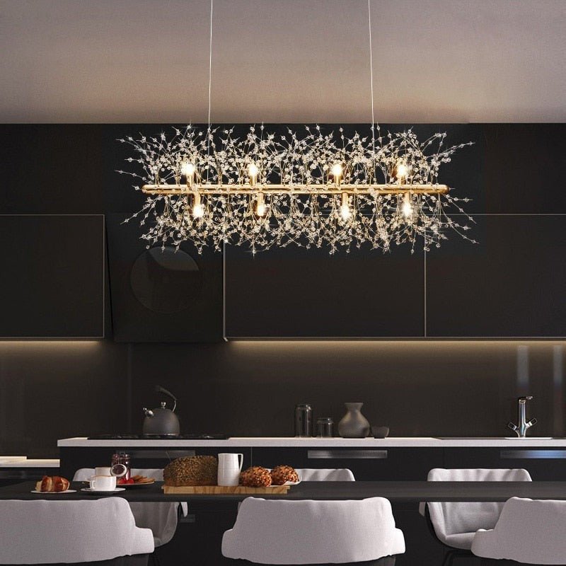 Lustre Scandinave en Cristal avec Finition Acier Poli | Éclairage Moderne pour Chambre et Salle à Manger - Default - Maison Solenne