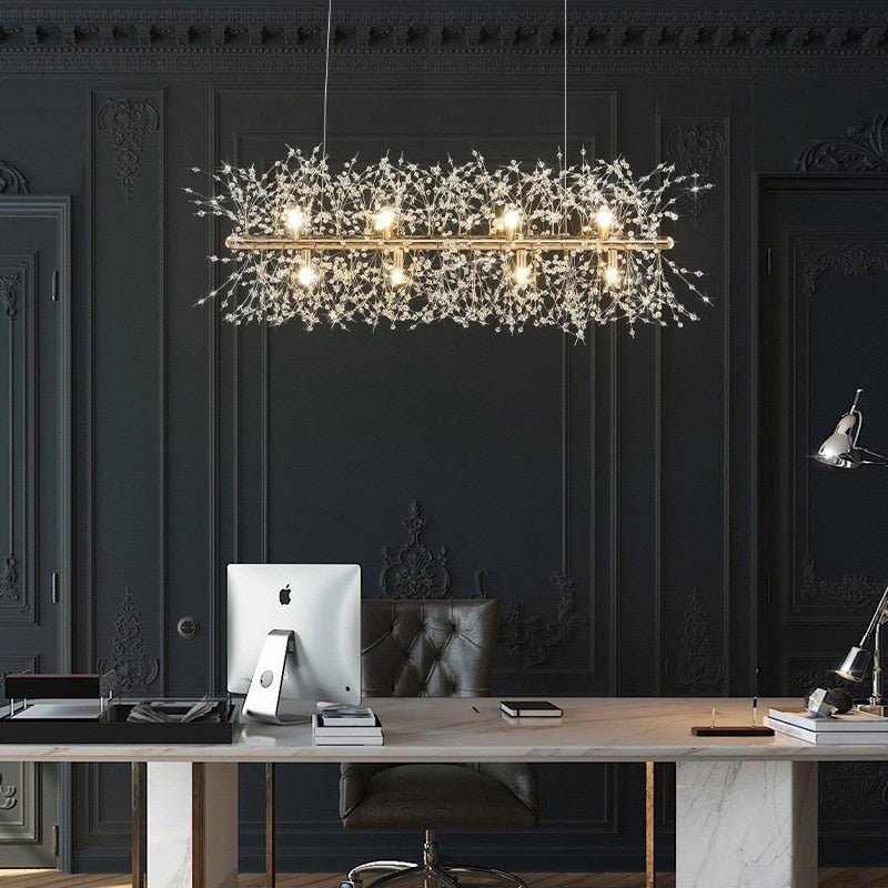 Lustre Scandinave en Cristal avec Finition Acier Poli | Éclairage Moderne pour Chambre et Salle à Manger - Default - Maison Solenne