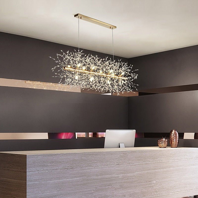 Lustre Scandinave en Cristal avec Finition Acier Poli | Éclairage Moderne pour Chambre et Salle à Manger - Default - Maison Solenne