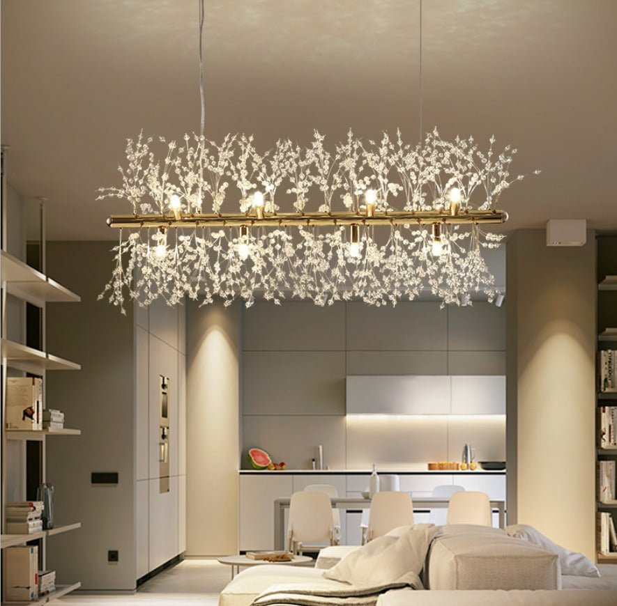 Lustre Scandinave en Cristal avec Finition Acier Poli | Éclairage Moderne pour Chambre et Salle à Manger - Default - Maison Solenne