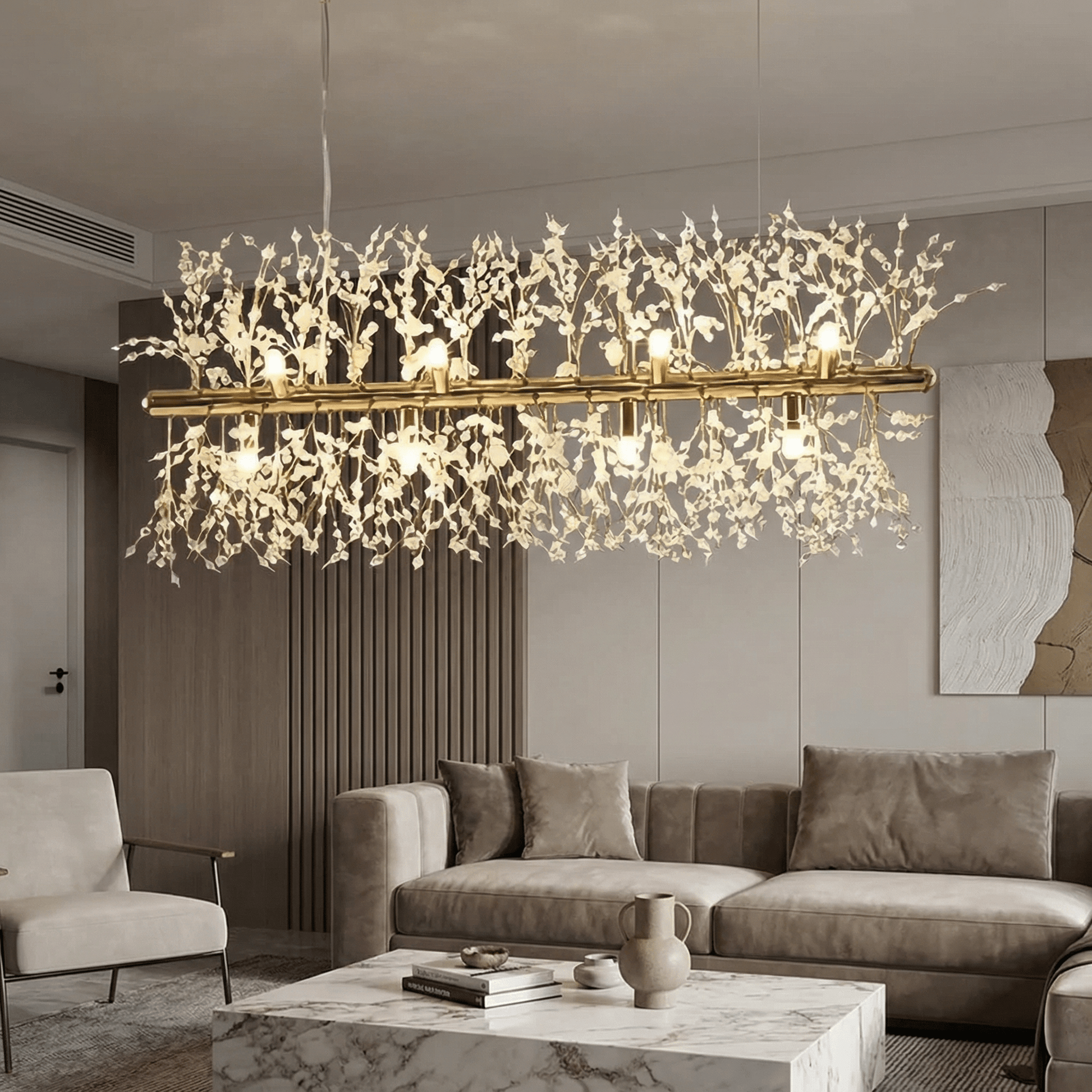 Lustre Scandinave en Cristal avec Finition Acier Poli | Éclairage Moderne pour Chambre et Salle à Manger - Default - Maison Solenne