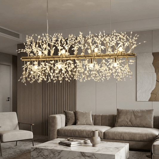Lustre Scandinave en Cristal avec Finition Acier Poli | Éclairage Moderne pour Chambre et Salle à Manger - Default - Maison Solenne